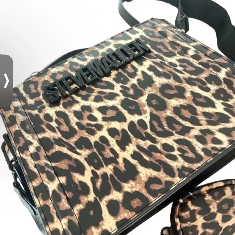 NWT STEVE MADDEN Bevelyn LEOPARD SATCHEL CROSSBODY‎ BAG Black RHINESTONE TIKTOK
